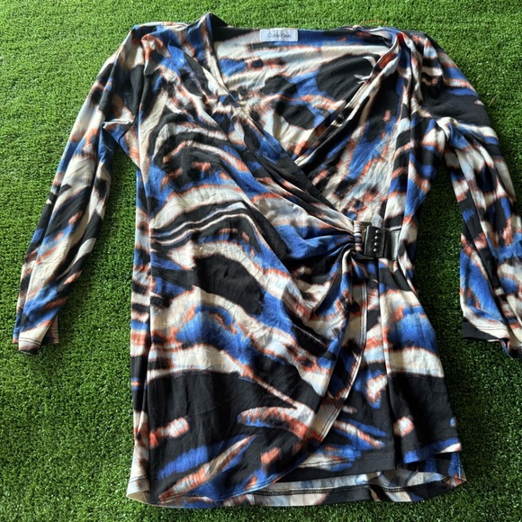 Vintage Calvin Klein Black and White Wrap Blouse - Picture 1 of 4